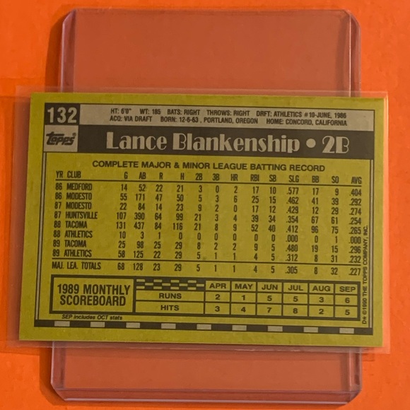 Lance Blankenship #132 1990 Topps Baseball Trading Card - Picture 2 of 2